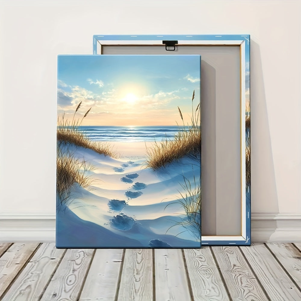 2D Flat A Wooden Frame Art A Beauty Painting of The Beach with Sand Dunes And Sea Grass 1pc Package Canvas Poster Mod Canvas Poster Decoration Poster Mod Room Decor, Home Decor, Bedroom Decor, Interior Decor, Wall Decor Unique Gift Idea Ready to Hang