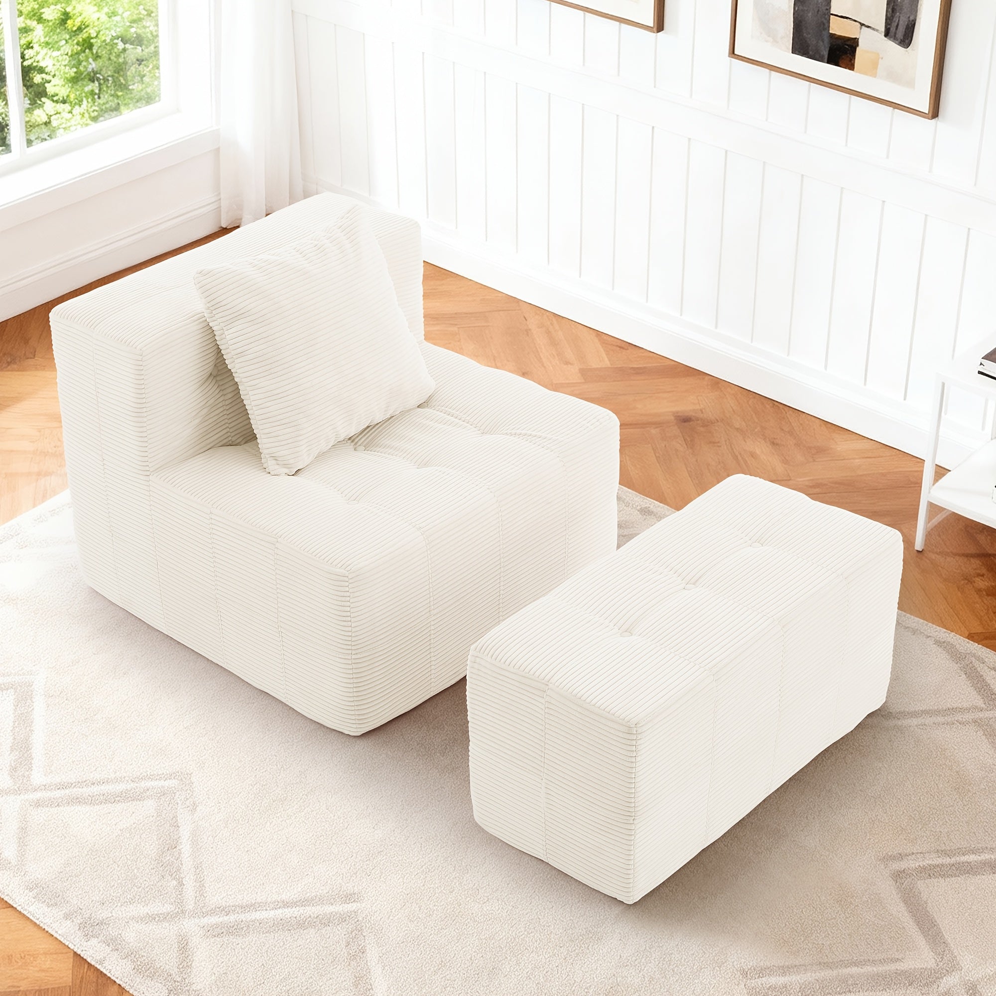 Contemporary Minimalist Couch - Easy to Maintain, Compact Single with Cushion And Footrest, Available in Soft Hues - Space-Efficient Furniture for Living Areas, Flats, And Student Housing - Lightweight And Portable Design, Perfect for Limited Spaces