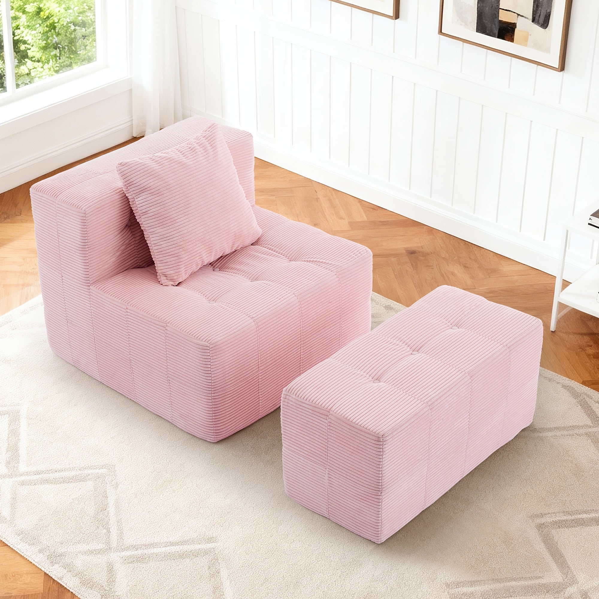 Contemporary Minimalist Couch - Easy to Maintain, Compact Single with Cushion And Footrest, Available in Soft Hues - Space-Efficient Furniture for Living Areas, Flats, And Student Housing - Lightweight And Portable Design, Perfect for Limited Spaces