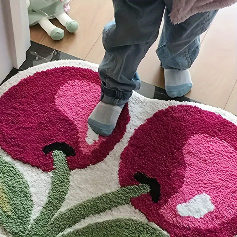 Cute Cherry Handmade Tufting Rug Door Mat Soft Fluffy Room Bedsize Rug Absorbent Non-slip Washable Bathroom Floor Mats Doormat