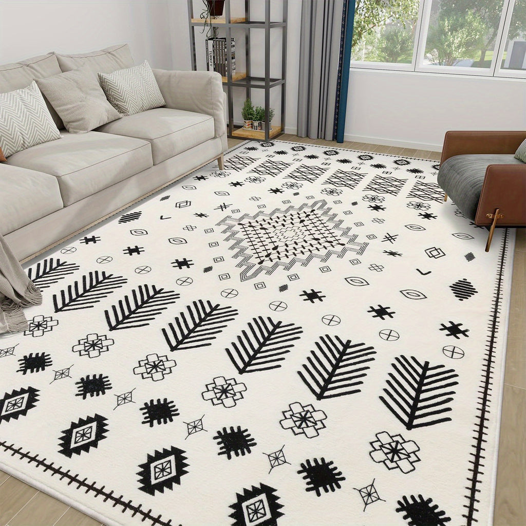 YIHOUSE Non-Shedding Washable Area Rugs, Soft Faux Wool Carpet for Bedroom, Living Room, Dining Room, And Office, Modern Nonslip Striped Rugs in Black And White - Perfect for Home And Room Decoration