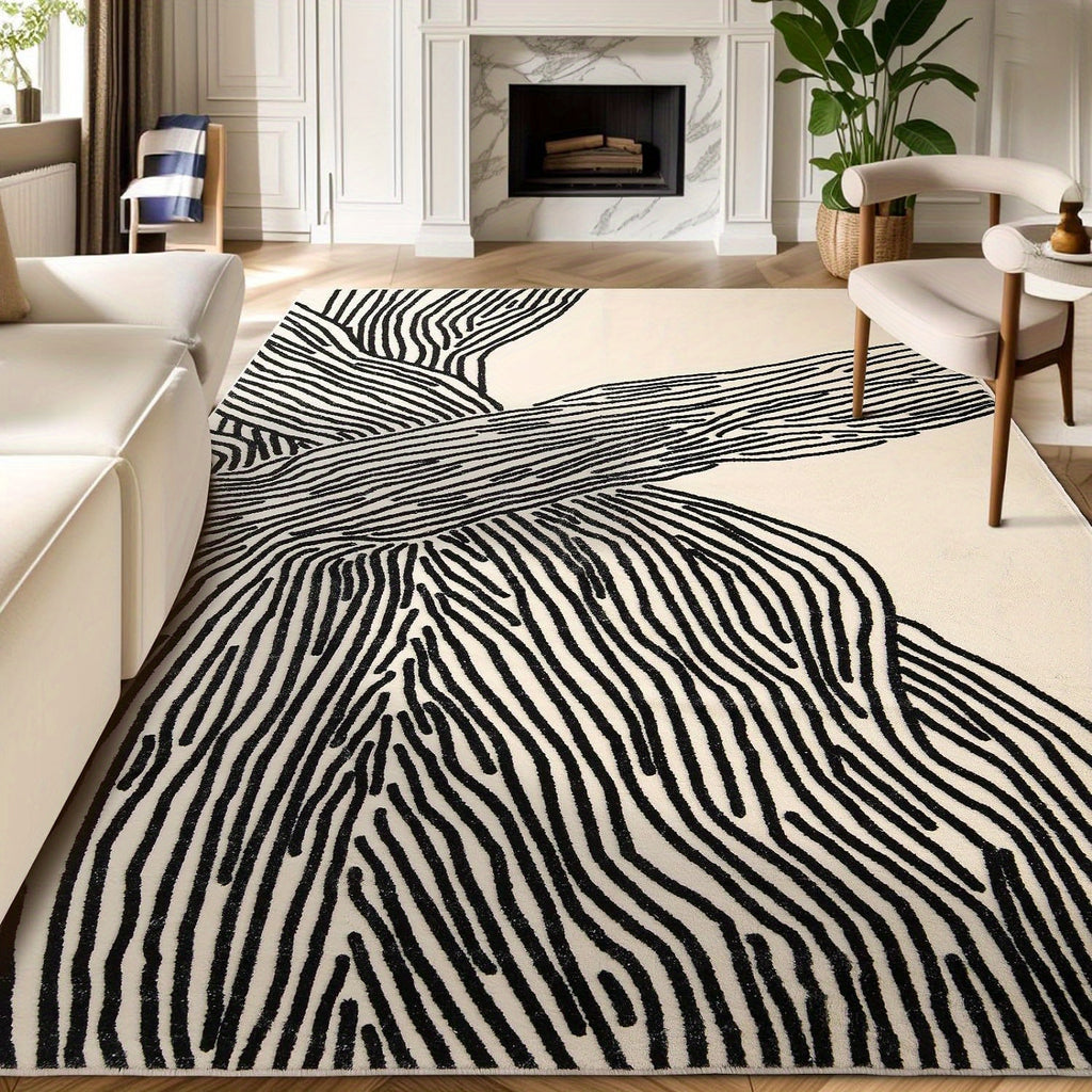 YIHOUSE Non-Shedding Washable Area Rugs, Soft Faux Wool Carpet for Bedroom, Living Room, Dining Room, And Office, Modern Nonslip Striped Rugs in Black And White - Perfect for Home And Room Decoration
