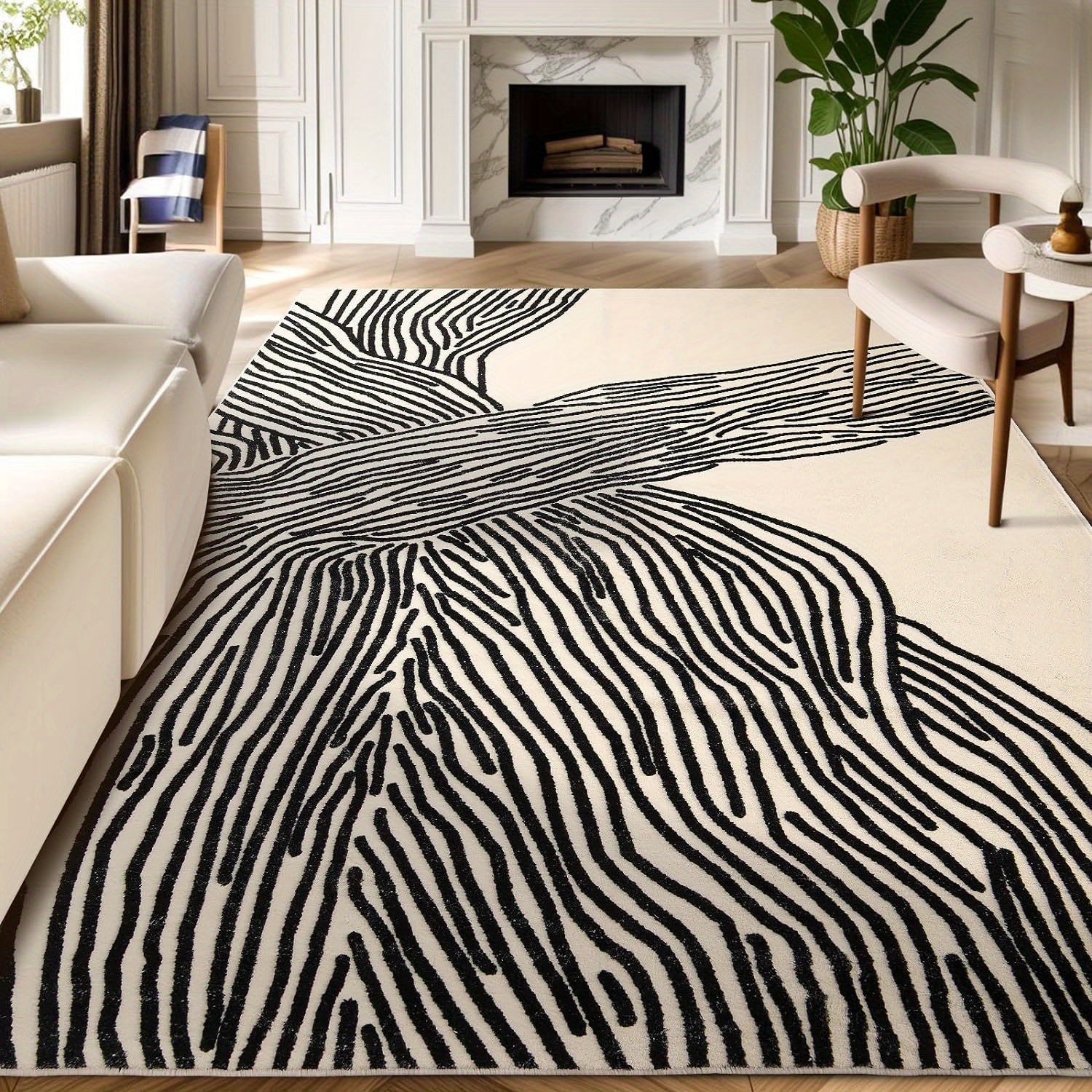 YIHOUSE Non-Shedding Washable Area Rugs, Soft Faux Wool Carpet for Bedroom, Living Room, Dining Room, And Office, Modern Nonslip Striped Rugs in Black And White - Perfect for Home And Room Decoration