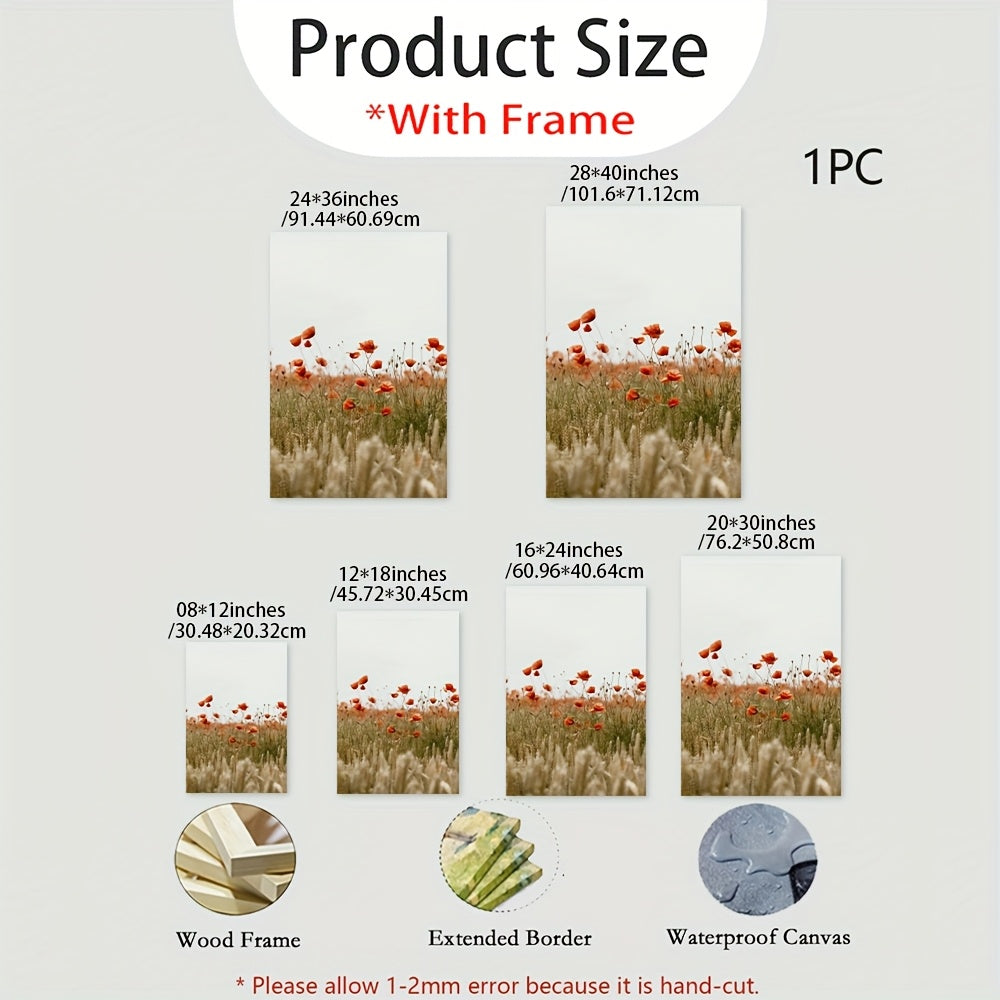 2D Flat, 1pc Framed Canvas Poster - Red Poppies & Golden-Brown Wheat Farmhouse Wall Decor - Ready-to-Hang Painting for Living Room, Bedroom, Office - High-Quality Canvas Print - Housewarming Gift Idea, Canvas Art Ready to Hang, 2D Flat