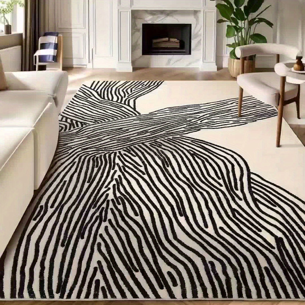 YIHOUSE Non-Shedding Washable Area Rugs, Soft Faux Wool Carpet for Bedroom, Living Room, Dining Room, And Office, Modern Nonslip Striped Rugs in Black And White - Perfect for Home And Room Decoration