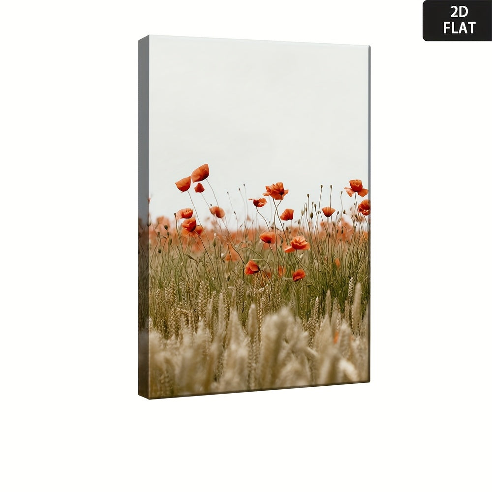 2D Flat, 1pc Framed Canvas Poster - Red Poppies & Golden-Brown Wheat Farmhouse Wall Decor - Ready-to-Hang Painting for Living Room, Bedroom, Office - High-Quality Canvas Print - Housewarming Gift Idea, Canvas Art Ready to Hang, 2D Flat