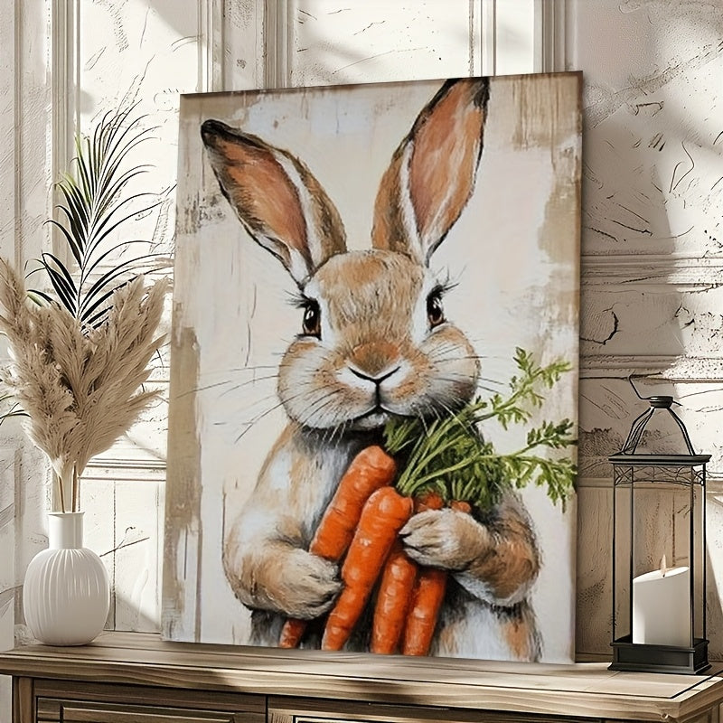 2D Flat, 2D Flat, 2D Flat 1pc Vintage-Style 2D Flat Canvas Art Featuring a Spring-Themed Wall Poster with Rustic Rabbit Easter Prints, Perfect for Unique Home Decoration, Suitable for Bedrooms And Farmhouse Living Rooms