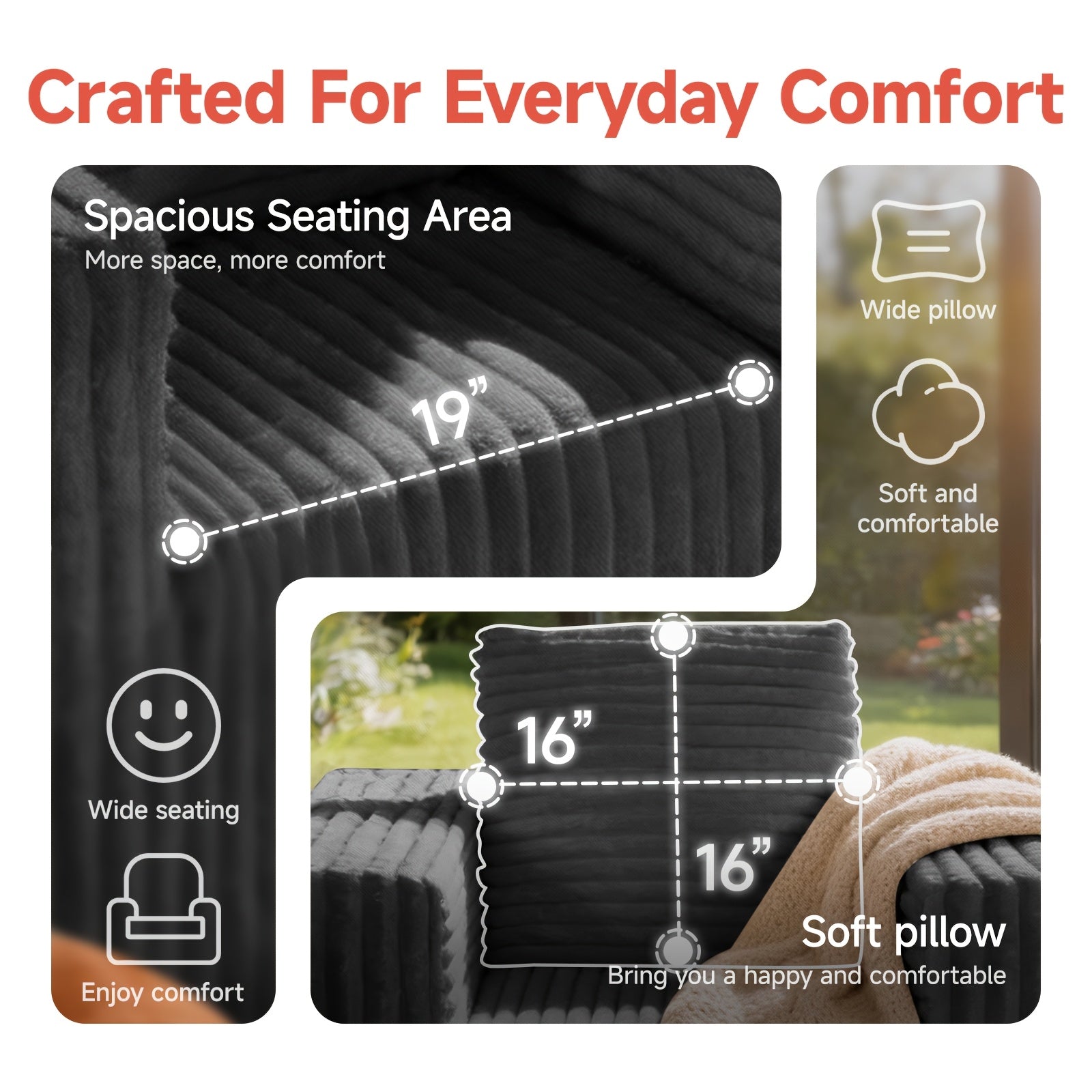 Cloud Single Sofa | Upholstered Floor Sofa With Pillows And Armrests, Bean Bag Sofa Plush Chair Couch For Bedroom Living Room, Modern Memory Foam With Sponge Fill