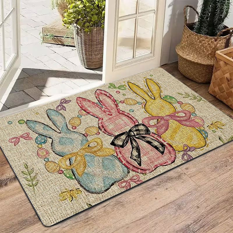 1pc Easter Bunny and Easter Egg Pattern Flannel Carpet | Antislip, Soft, Comfortable, Easy to Clean, Suitable for Bedroom, Living Room, Dining Room, Kitchen, Bathroom, and Entrance, Machine Made by HANCHEN