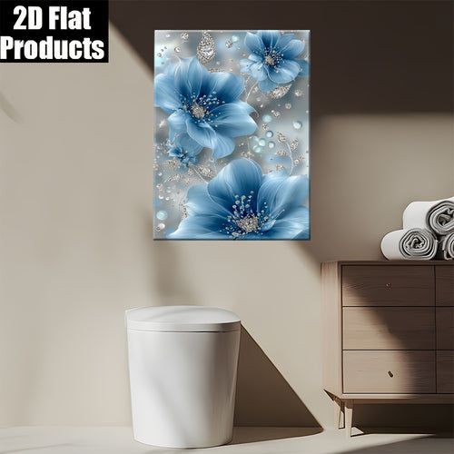 2D Flat Eleg Blue Floral Wall Art with Diamond Accents - Light Silvery Frame, 2D Flat Canvas Print, Perfect for Living Room, Bedroom, Office, or Kitchen Decor - Ideal Gift for Mother'S Day, Independence Day, or Youngsters' Day, Bedroom Wall Decor | Eleg