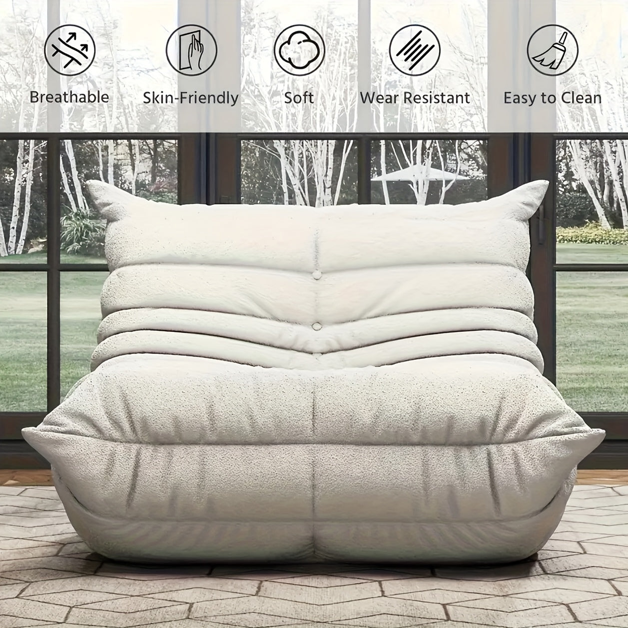 Taidi Velvet Light Beige-friendly Fabric, Compressed Sponge Sofa, Immersive Home Healing Sitting Experience, The Appearance Level Of Small-sized Living Rooms, The Magic Of Relaxing Lying Down, Suitable for Home, Apartment, Office And Lunch Break