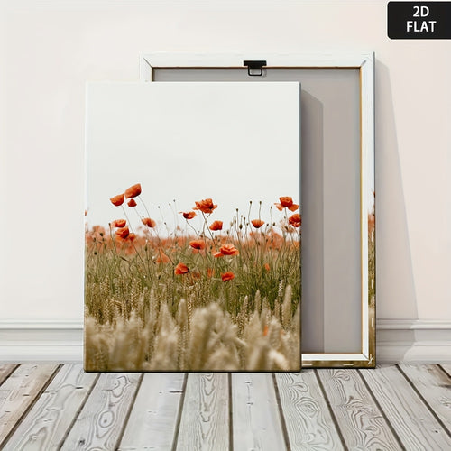 2D Flat, 1pc Framed Canvas Poster - Red Poppies & Golden-Brown Wheat Farmhouse Wall Decor - Ready-to-Hang Painting for Living Room, Bedroom, Office - High-Quality Canvas Print - Housewarming Gift Idea, Canvas Art Ready to Hang, 2D Flat