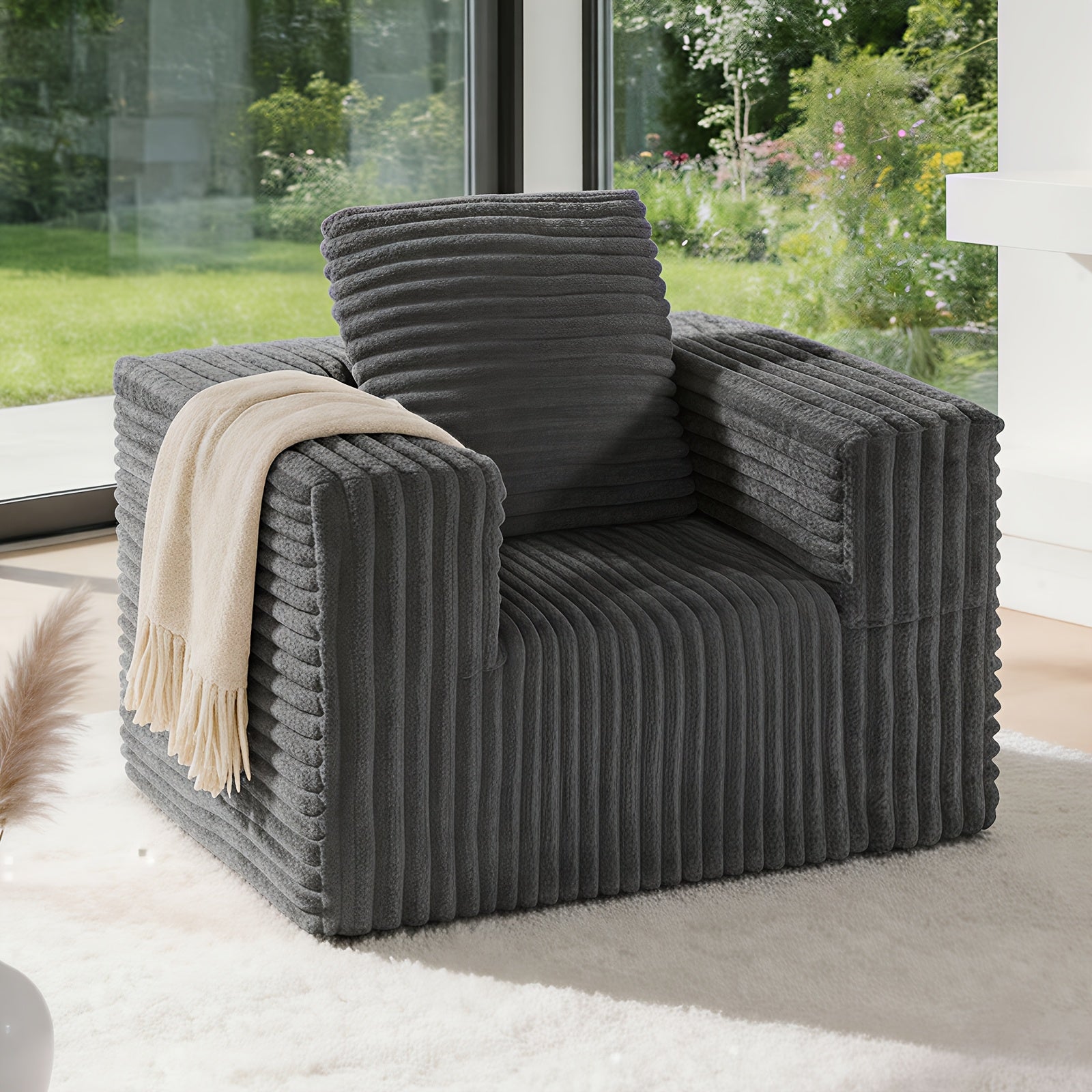 Cloud Single Sofa | Upholstered Floor Sofa With Pillows And Armrests, Bean Bag Sofa Plush Chair Couch For Bedroom Living Room, Modern Memory Foam With Sponge Fill