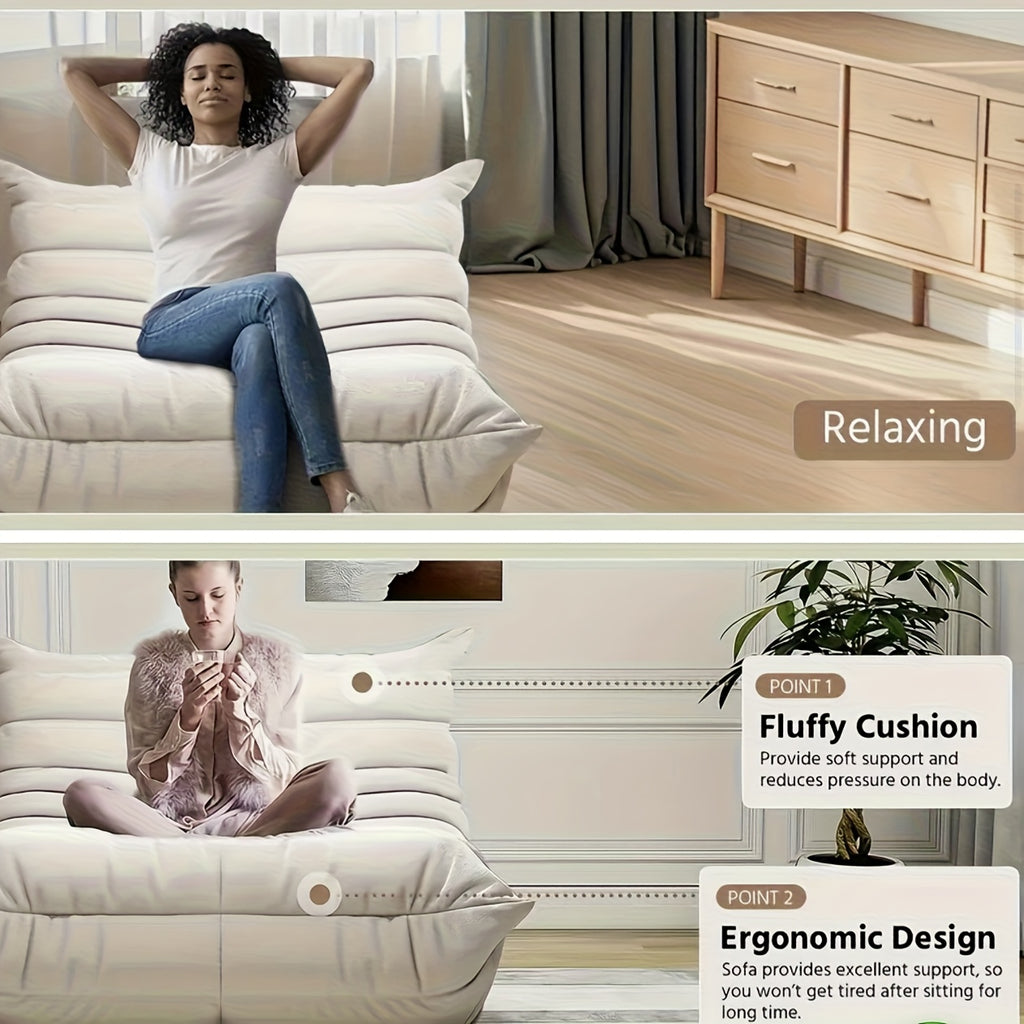 Taidi Velvet Light Beige-friendly Fabric, Compressed Sponge Sofa, Immersive Home Healing Sitting Experience, The Appearance Level Of Small-sized Living Rooms, The Magic Of Relaxing Lying Down, Suitable for Home, Apartment, Office And Lunch Break