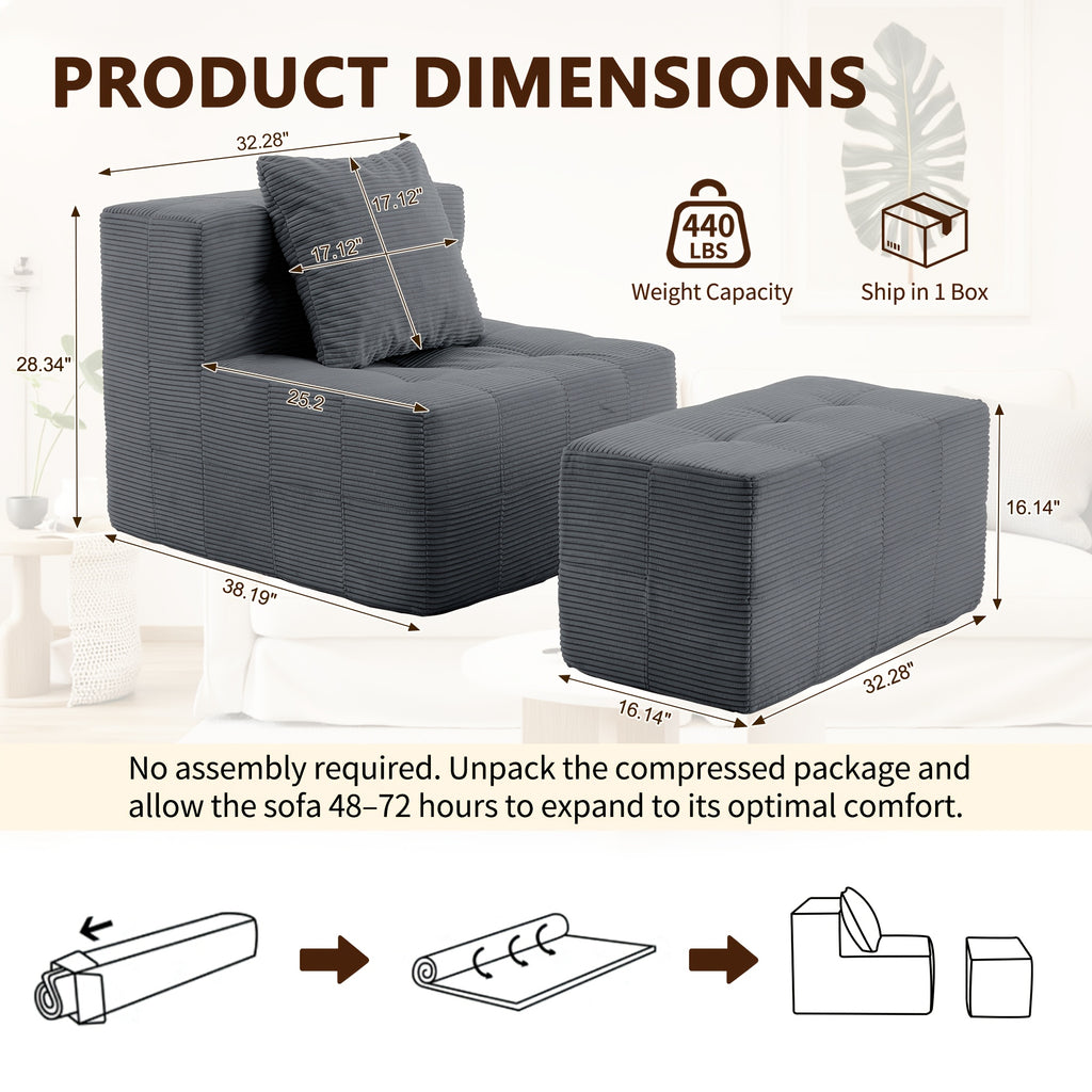 Contemporary Minimalist Couch - Easy to Maintain, Compact Single with Cushion And Footrest, Available in Soft Hues - Space-Efficient Furniture for Living Areas, Flats, And Student Housing - Lightweight And Portable Design, Perfect for Limited Spaces
