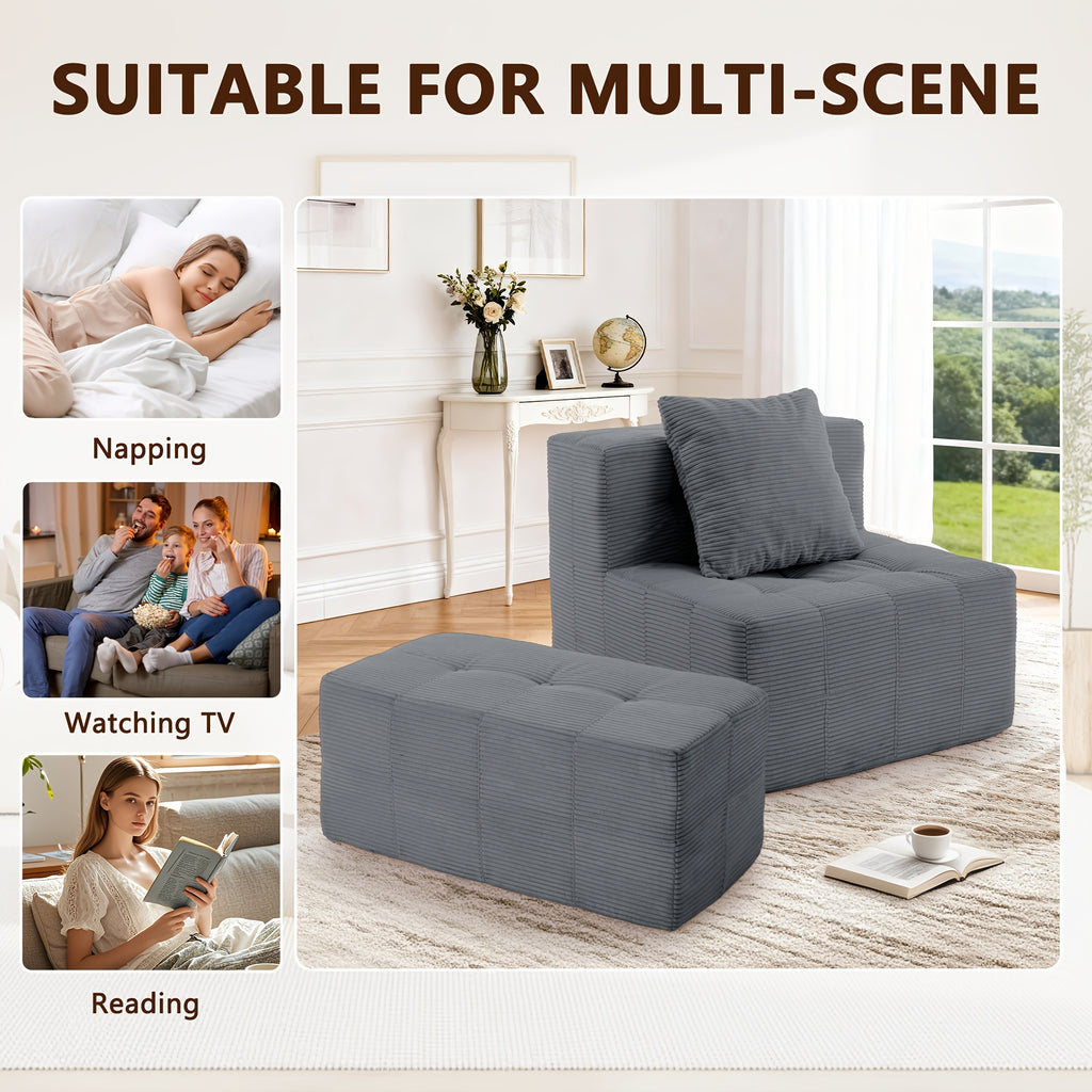 Contemporary Minimalist Couch - Easy to Maintain, Compact Single with Cushion And Footrest, Available in Soft Hues - Space-Efficient Furniture for Living Areas, Flats, And Student Housing - Lightweight And Portable Design, Perfect for Limited Spaces