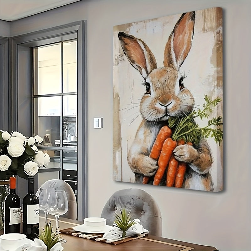 2D Flat, 2D Flat, 2D Flat 1pc Vintage-Style 2D Flat Canvas Art Featuring a Spring-Themed Wall Poster with Rustic Rabbit Easter Prints, Perfect for Unique Home Decoration, Suitable for Bedrooms And Farmhouse Living Rooms