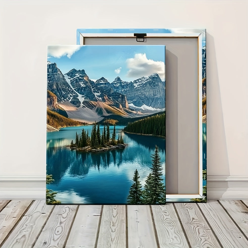 2D Flat 1 Canvas Painting with Wooden Frame A Picturesque Scene of The Iconic Moraine Lake in Canada Office Home And Living Room Decoration Paintings