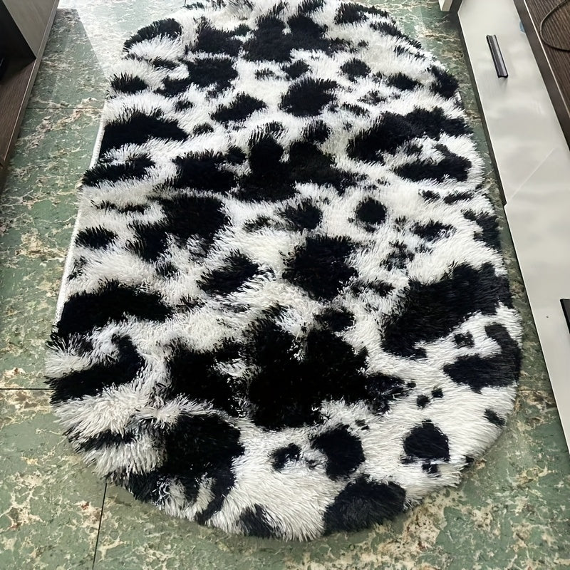 1pc Plush Floor Mat, Fluffy and Soft Oval Rug, Plush Carpet Suitable for Living Room and Bedroom, Machine Washable Polyester Fiber, Durable and Luxurious Home Decor