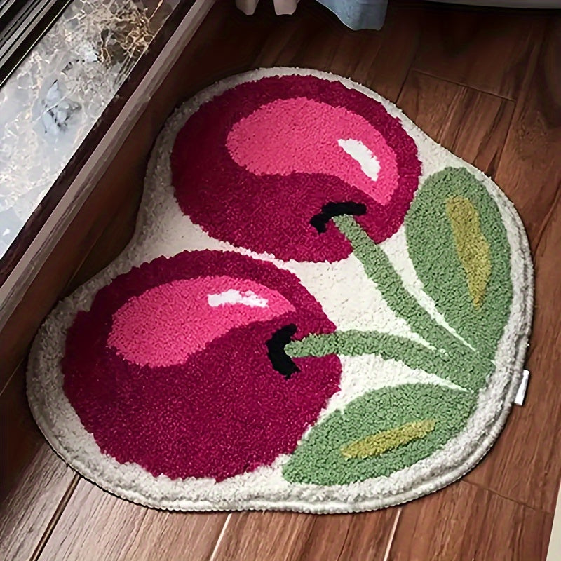 Cute Cherry Handmade Tufting Rug Door Mat Soft Fluffy Room Bedsize Rug Absorbent Non-slip Washable Bathroom Floor Mats Doormat