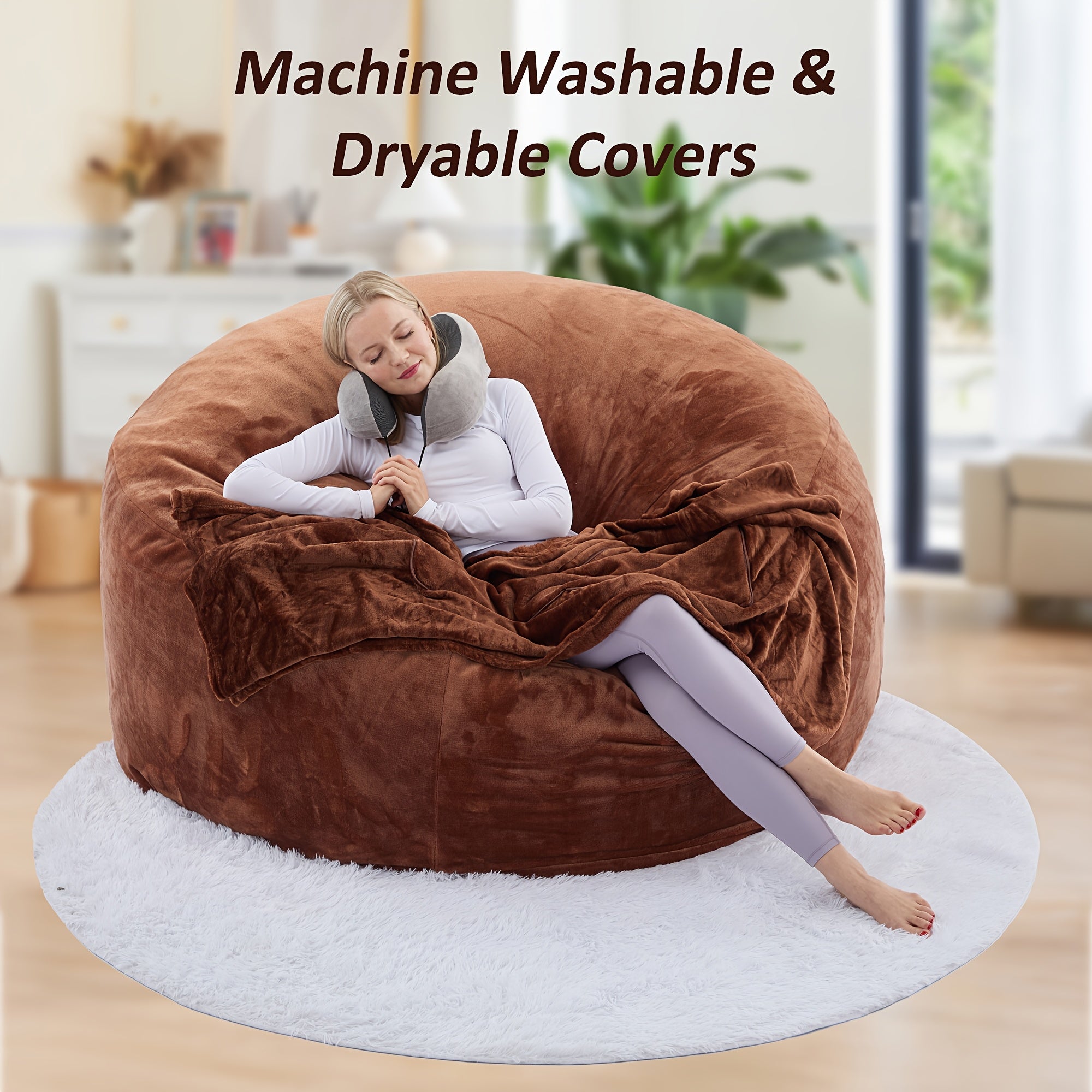 6ft\u002F5ft Bean Bag Chair Set, Including Sofa, Carpet, Blanket, U-shaped Pillow. Large-sized Bean Bag Chairs In Various Colors, Filled with Memory Foam, Detachable And Machine-washable Sofa Cover. Suitable for Adults, Applicable In Multiple Scenarios.
