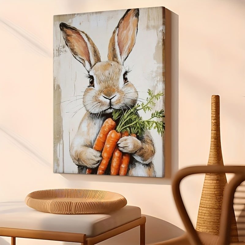 2D Flat, 2D Flat, 2D Flat 1pc Vintage-Style 2D Flat Canvas Art Featuring a Spring-Themed Wall Poster with Rustic Rabbit Easter Prints, Perfect for Unique Home Decoration, Suitable for Bedrooms And Farmhouse Living Rooms