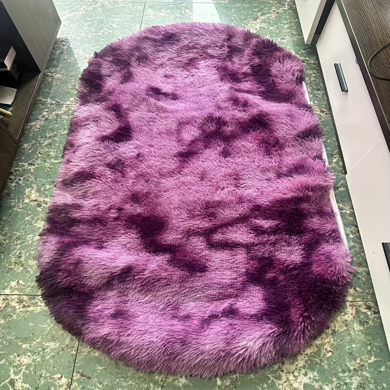 1pc Plush Floor Mat, Fluffy and Soft Oval Rug, Plush Carpet Suitable for Living Room and Bedroom, Machine Washable Polyester Fiber, Durable and Luxurious Home Decor