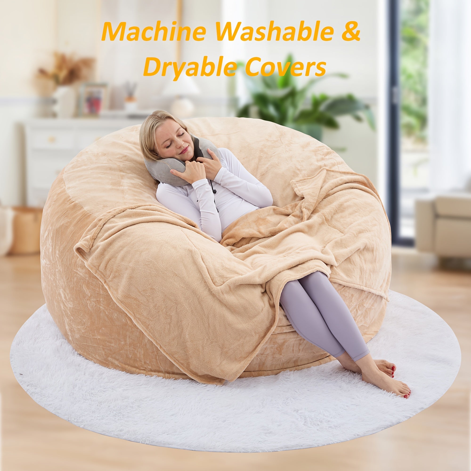 6ft\u002F5ft Bean Bag Chair Set, Including Sofa, Carpet, Blanket, U-shaped Pillow. Large-sized Bean Bag Chairs In Various Colors, Filled with Memory Foam, Detachable And Machine-washable Sofa Cover. Suitable for Adults, Applicable In Multiple Scenarios.