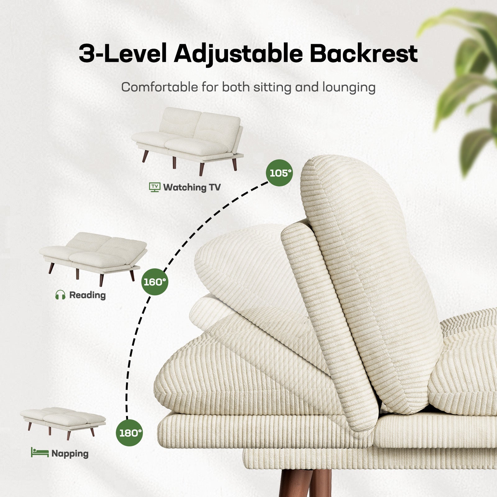 A Sofa Bed with an Adjustable Backrest And Armrests, Measuring 66-75 Inches, Suitable for Living Rooms Or Office Reception Areas, Can Be Converted Into a Space-Saving Sofa Bed