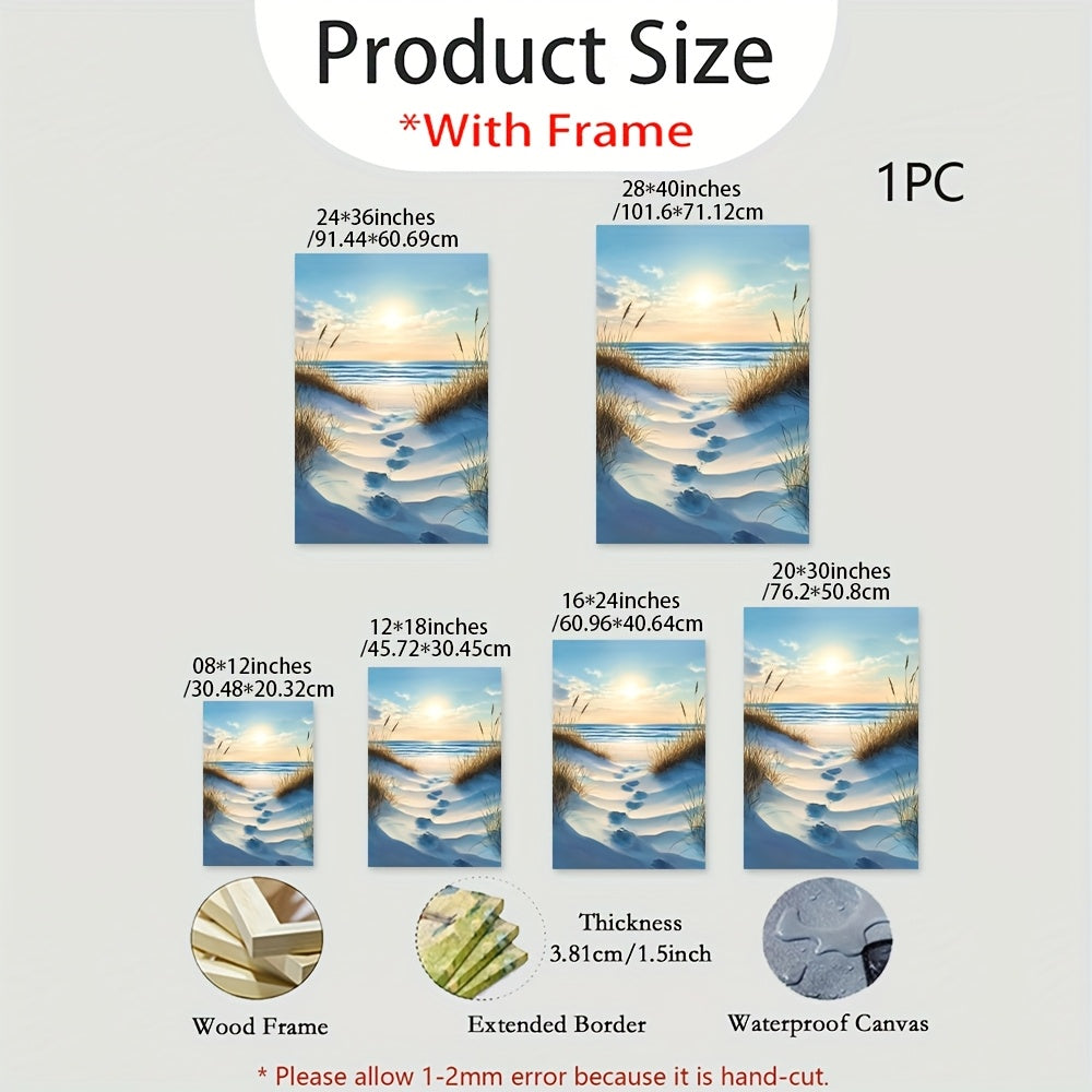 2D Flat A Wooden Frame Art A Beauty Painting of The Beach with Sand Dunes And Sea Grass 1pc Package Canvas Poster Mod Canvas Poster Decoration Poster Mod Room Decor, Home Decor, Bedroom Decor, Interior Decor, Wall Decor Unique Gift Idea Ready to Hang