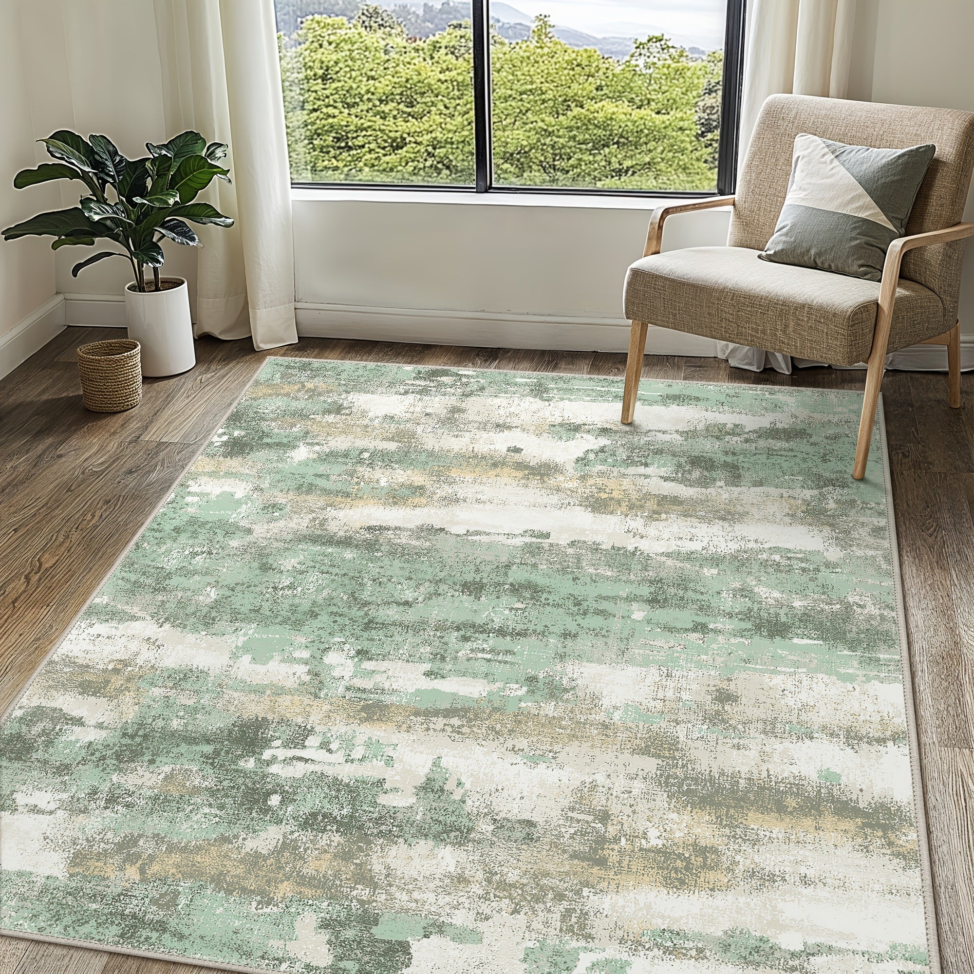 Modern Abstract Area Mat Modern Abstract Non-Slip Area Mat | Large Soft Machine Washable for Living Room, Dining Room, Bedroom & Office - Home Decor in Sage Green, Blue, Dark Grey