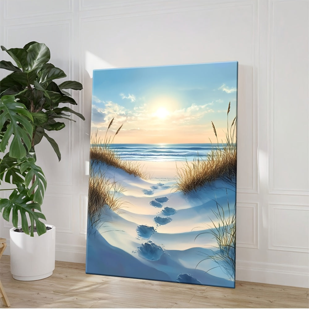2D Flat A Wooden Frame Art A Beauty Painting of The Beach with Sand Dunes And Sea Grass 1pc Package Canvas Poster Mod Canvas Poster Decoration Poster Mod Room Decor, Home Decor, Bedroom Decor, Interior Decor, Wall Decor Unique Gift Idea Ready to Hang