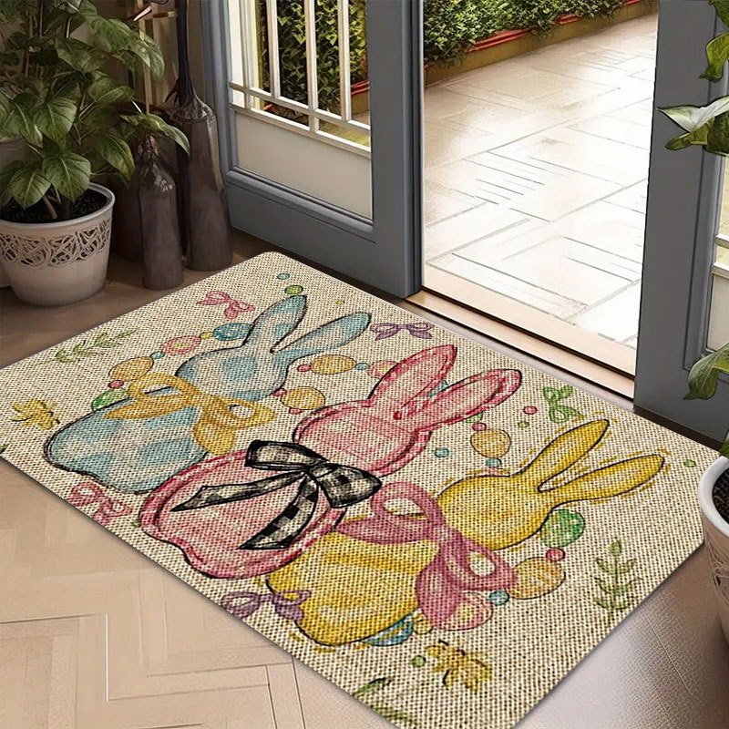 1pc Easter Bunny and Easter Egg Pattern Flannel Carpet | Antislip, Soft, Comfortable, Easy to Clean, Suitable for Bedroom, Living Room, Dining Room, Kitchen, Bathroom, and Entrance, Machine Made by HANCHEN