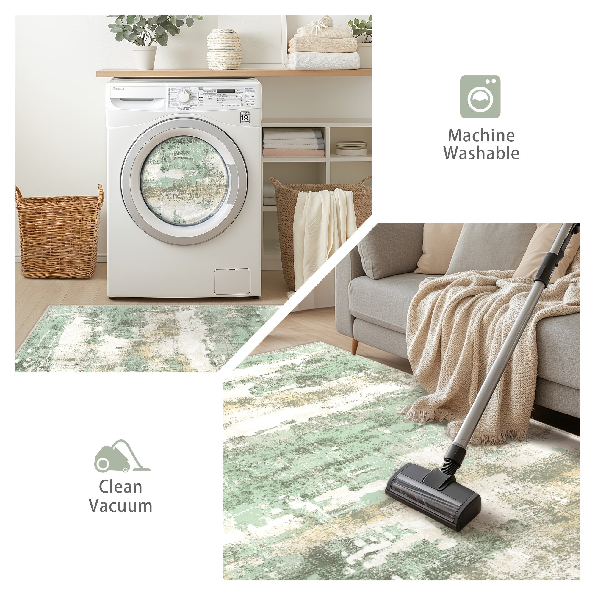 Modern Abstract Area Mat Modern Abstract Non-Slip Area Mat | Large Soft Machine Washable for Living Room, Dining Room, Bedroom & Office - Home Decor in Sage Green, Blue, Dark Grey