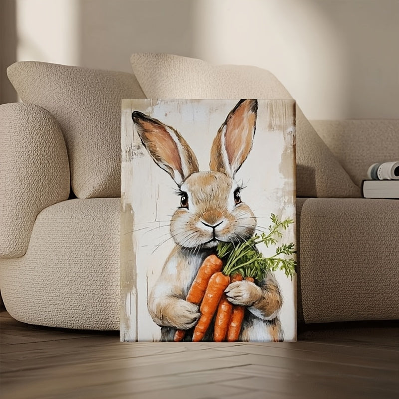 2D Flat, 2D Flat, 2D Flat 1pc Vintage-Style 2D Flat Canvas Art Featuring a Spring-Themed Wall Poster with Rustic Rabbit Easter Prints, Perfect for Unique Home Decoration, Suitable for Bedrooms And Farmhouse Living Rooms