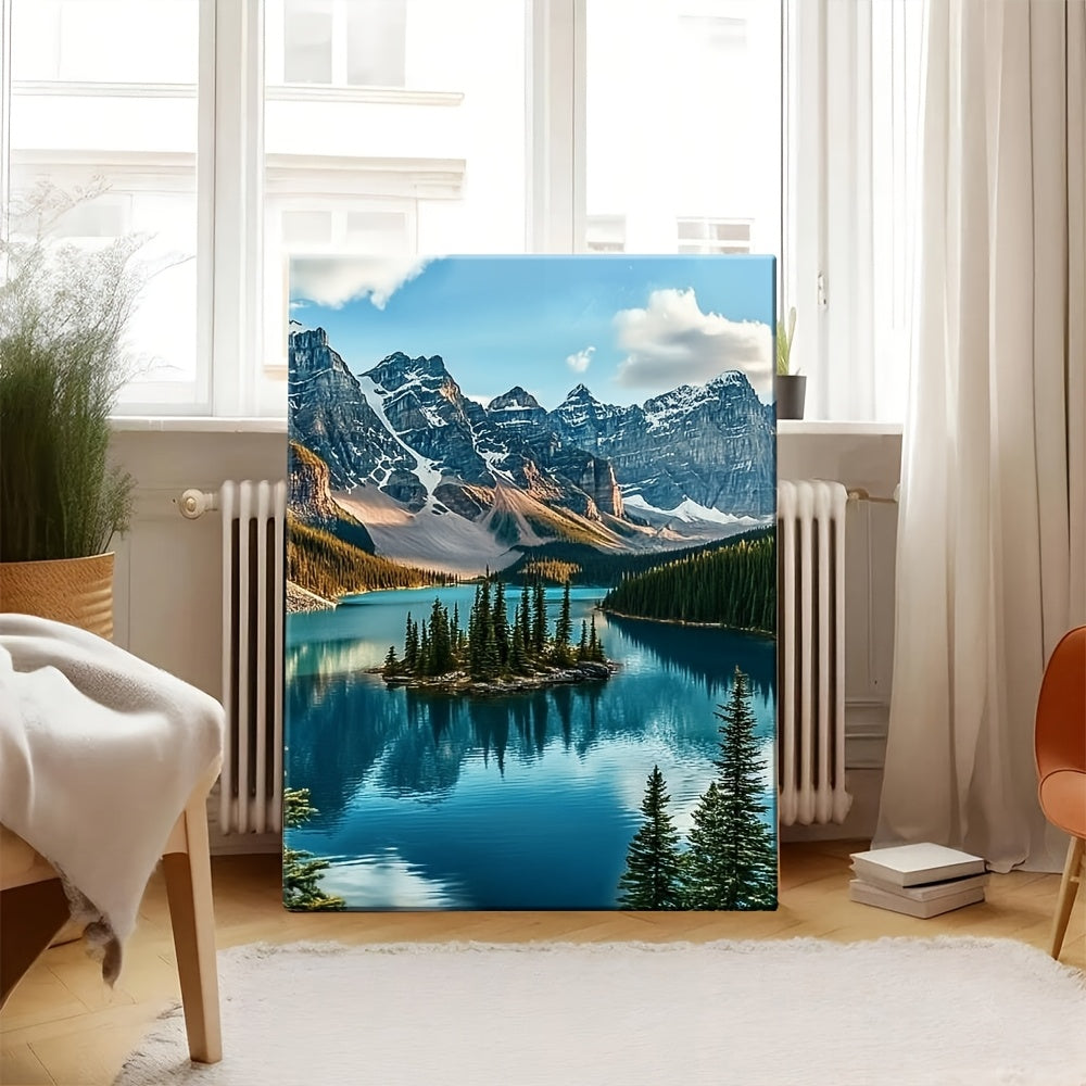 2D Flat 1 Canvas Painting with Wooden Frame A Picturesque Scene of The Iconic Moraine Lake in Canada Office Home And Living Room Decoration Paintings