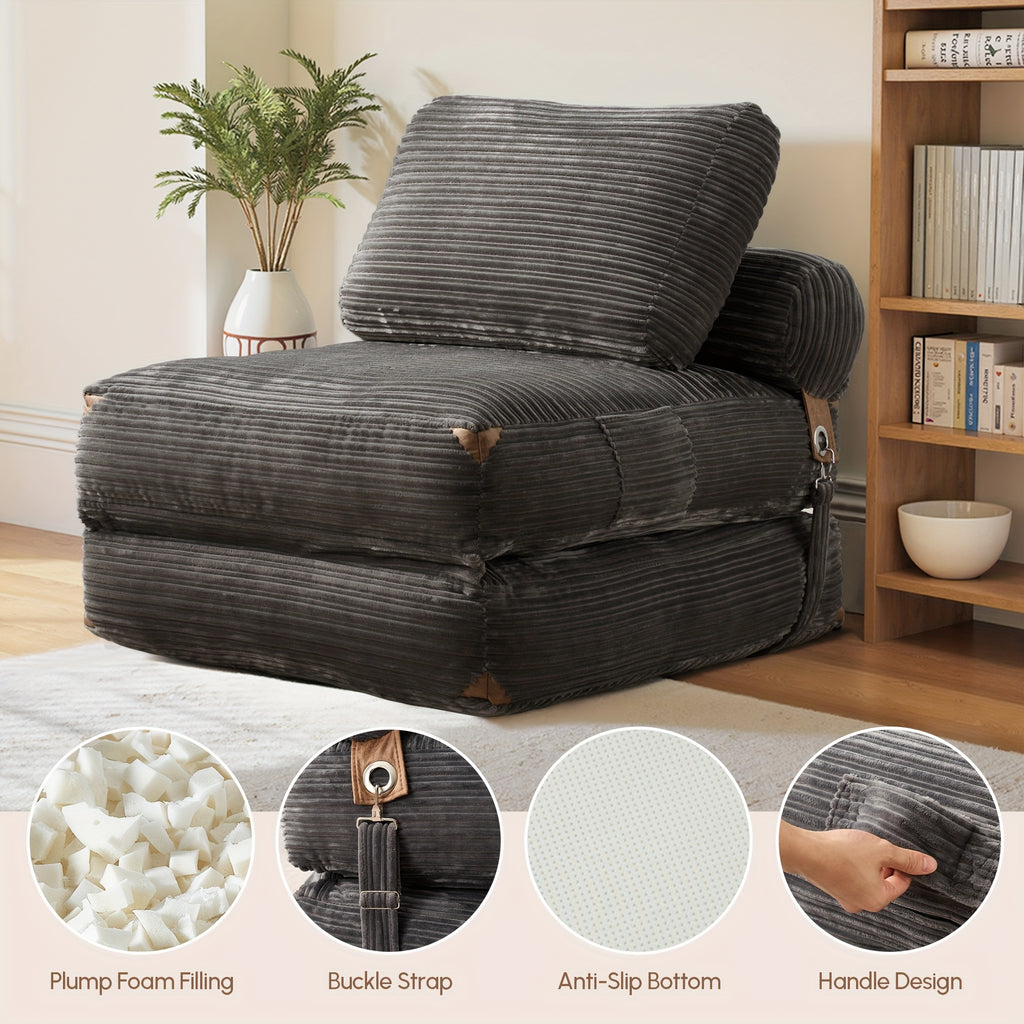 Single Folding Sofa Bed, Modern Convertible Sleeper Chair Sofa Bed for Adults - Single Size Folding Floor Mattress with Plush Foam Filling & Pillow, Space-Saving Design for Small Spaces, Apartments, Dorms