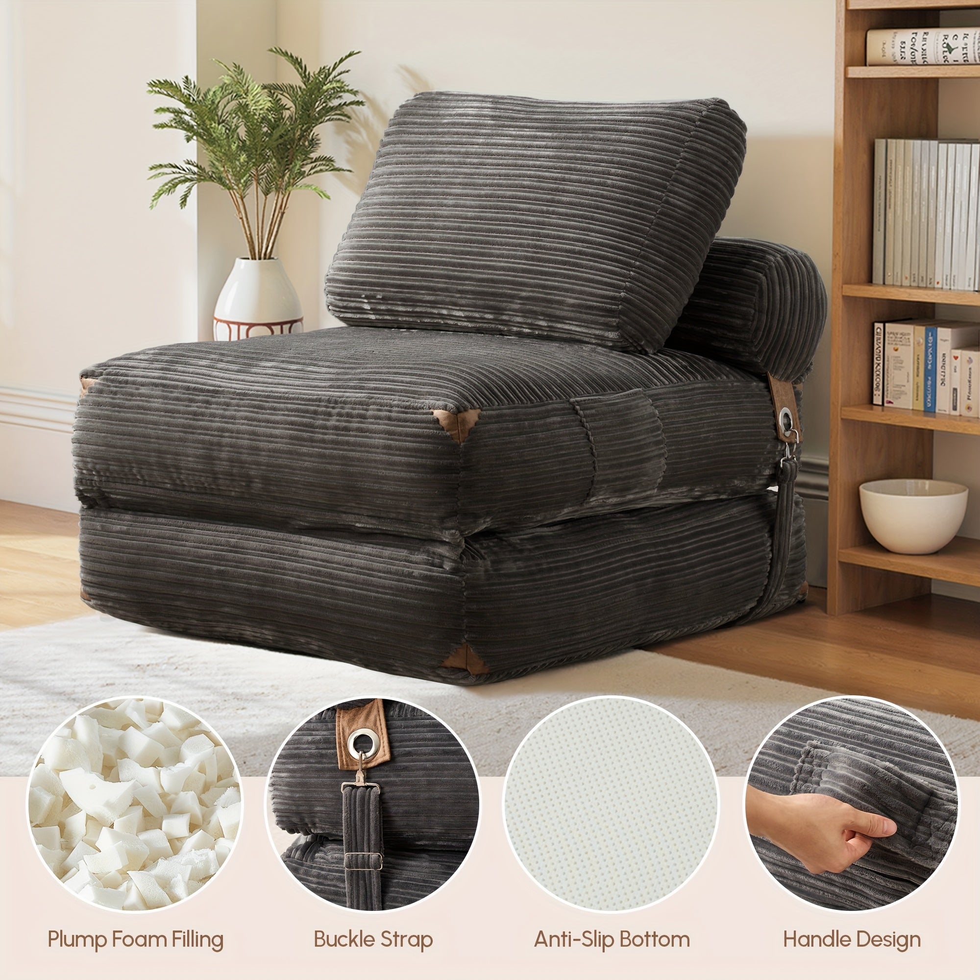 Single Folding Sofa Bed, Modern Convertible Sleeper Chair Sofa Bed for Adults - Single Size Folding Floor Mattress with Plush Foam Filling & Pillow, Space-Saving Design for Small Spaces, Apartments, Dorms