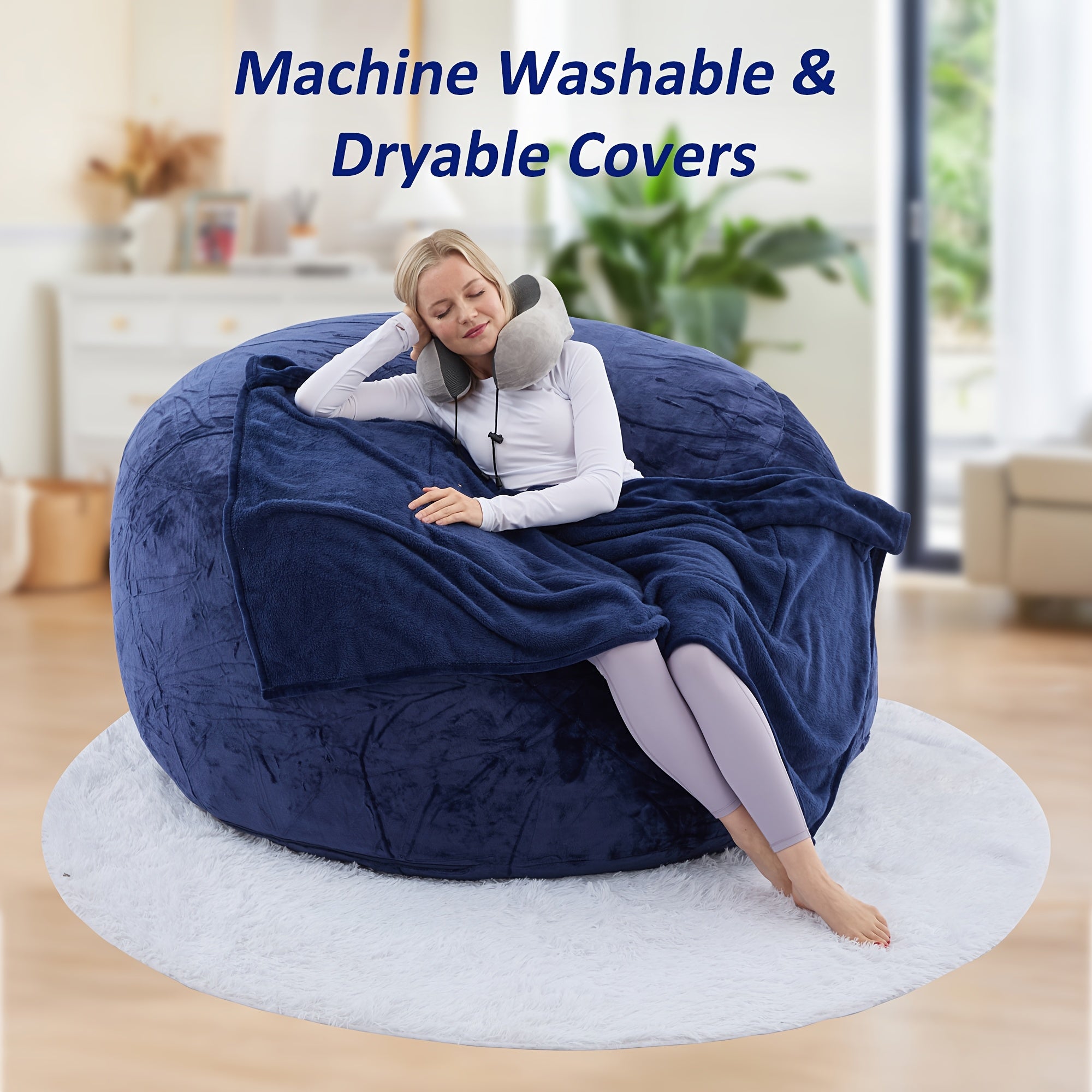 6ft\u002F5ft Bean Bag Chair Set, Including Sofa, Carpet, Blanket, U-shaped Pillow. Large-sized Bean Bag Chairs In Various Colors, Filled with Memory Foam, Detachable And Machine-washable Sofa Cover. Suitable for Adults, Applicable In Multiple Scenarios.