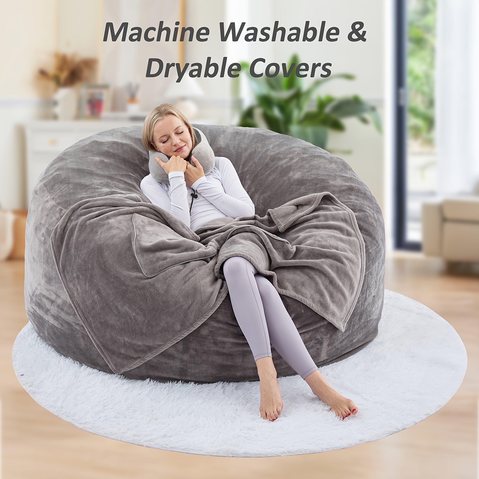 6ft\u002F5ft Bean Bag Chair Set, Including Sofa, Carpet, Blanket, U-shaped Pillow. Large-sized Bean Bag Chairs In Various Colors, Filled with Memory Foam, Detachable And Machine-washable Sofa Cover. Suitable for Adults, Applicable In Multiple Scenarios.