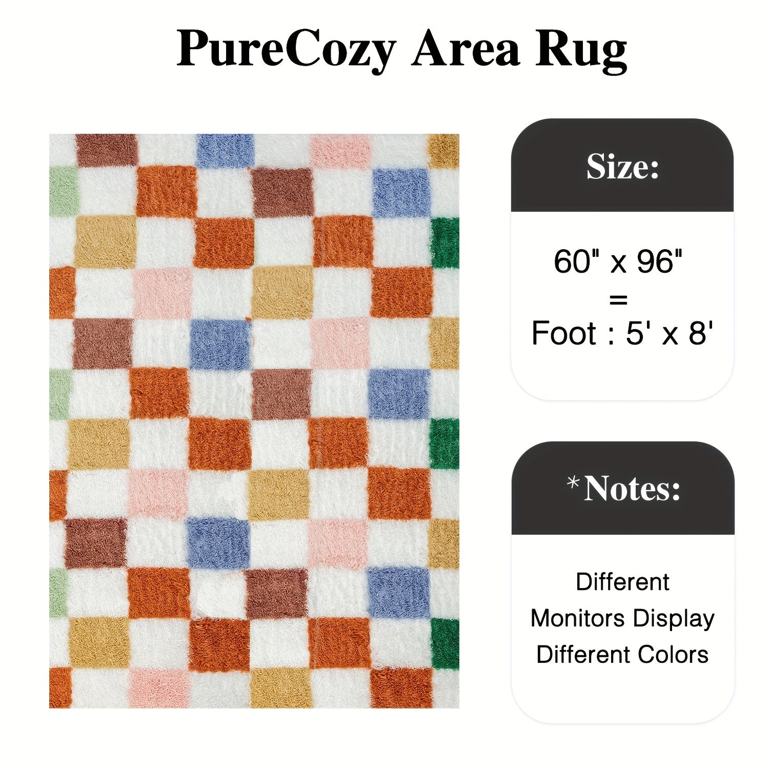 Extra Large Color Grid Shag Rug - 4x6 5x7 5x8 6x9 8x10 Sizes, Plush Multi-Color Square Carpet for Living Room Bedroom