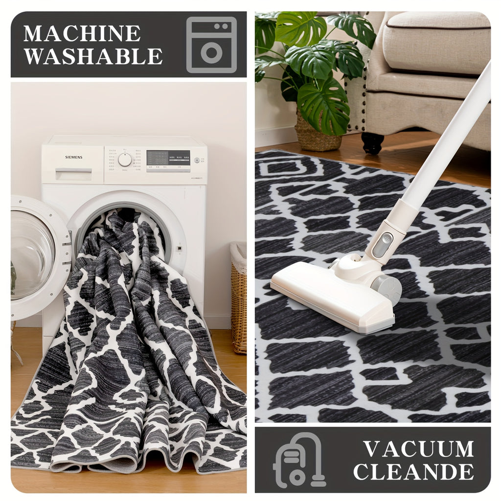 YIHOUSE Non-Shedding Washable Area Rugs, Soft Faux Wool Carpet for Bedroom, Living Room, Dining Room, And Office, Modern Nonslip Striped Rugs in Black And White - Perfect for Home And Room Decoration