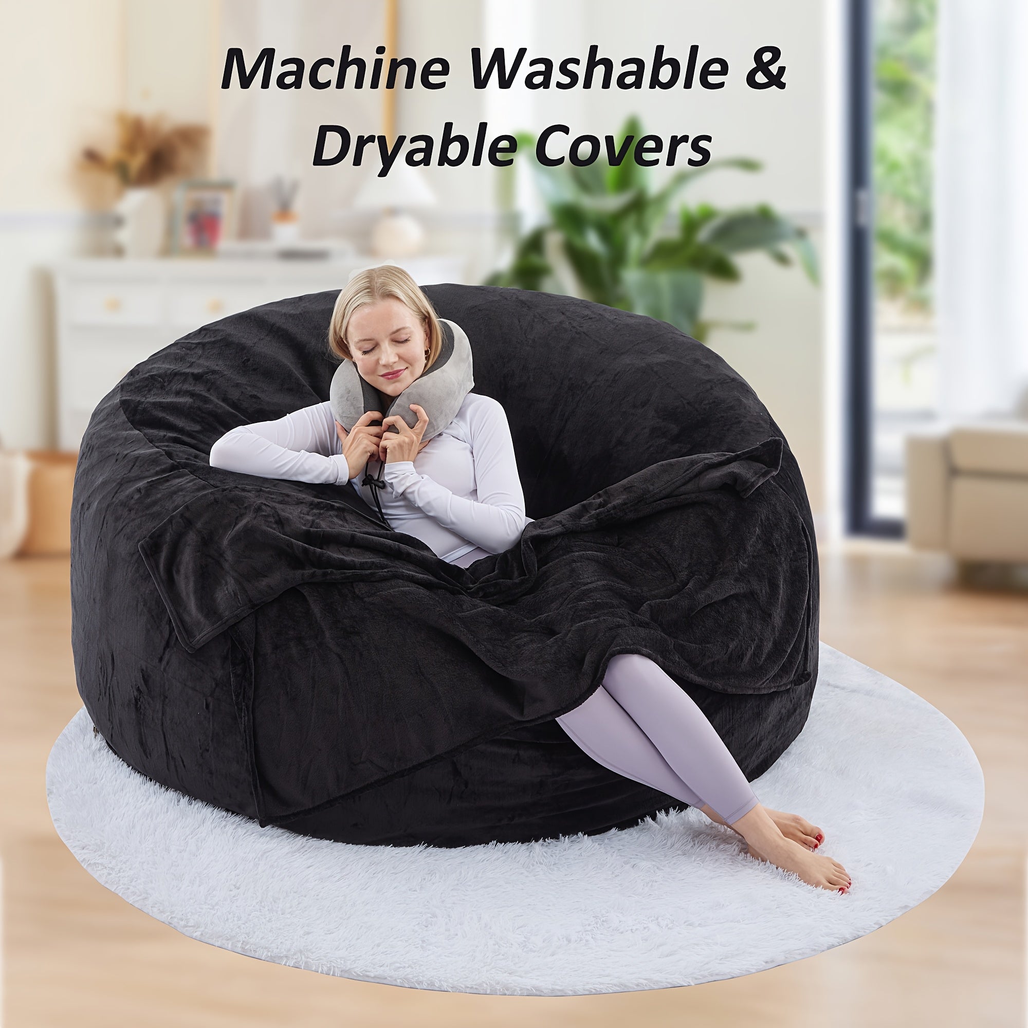 6ft\u002F5ft Bean Bag Chair Set, Including Sofa, Carpet, Blanket, U-shaped Pillow. Large-sized Bean Bag Chairs In Various Colors, Filled with Memory Foam, Detachable And Machine-washable Sofa Cover. Suitable for Adults, Applicable In Multiple Scenarios.