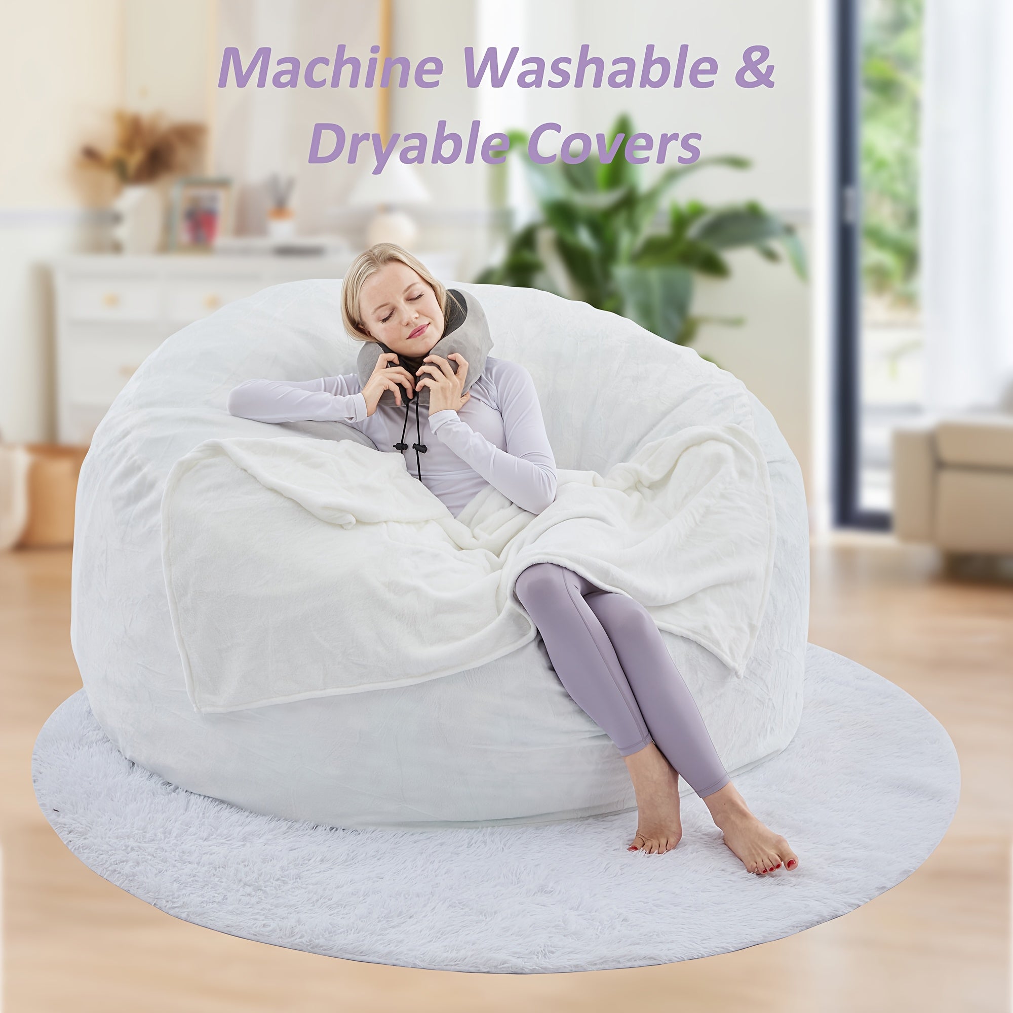 6ft\u002F5ft Bean Bag Chair Set, Including Sofa, Carpet, Blanket, U-shaped Pillow. Large-sized Bean Bag Chairs In Various Colors, Filled with Memory Foam, Detachable And Machine-washable Sofa Cover. Suitable for Adults, Applicable In Multiple Scenarios.