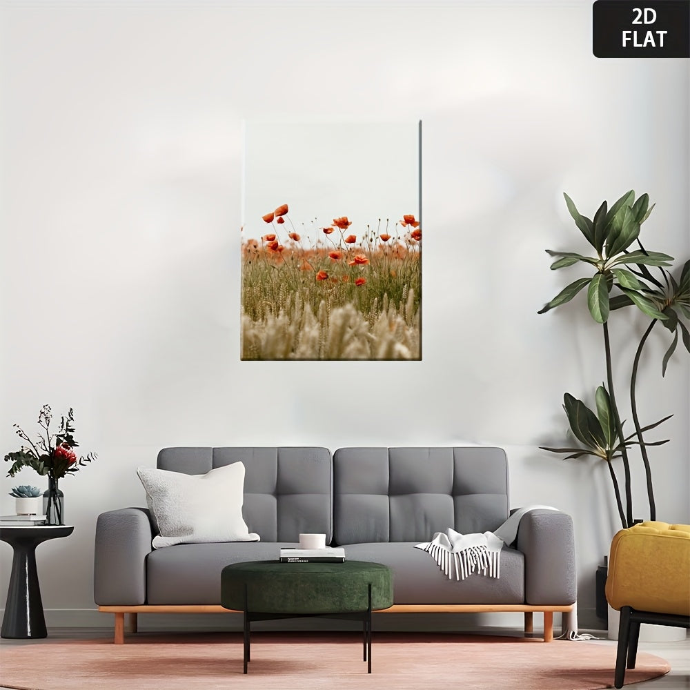 2D Flat, 1pc Framed Canvas Poster - Red Poppies & Golden-Brown Wheat Farmhouse Wall Decor - Ready-to-Hang Painting for Living Room, Bedroom, Office - High-Quality Canvas Print - Housewarming Gift Idea, Canvas Art Ready to Hang, 2D Flat