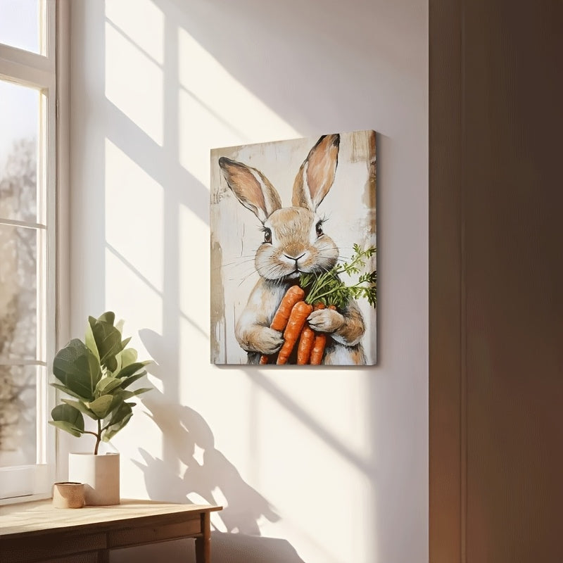 2D Flat, 2D Flat, 2D Flat 1pc Vintage-Style 2D Flat Canvas Art Featuring a Spring-Themed Wall Poster with Rustic Rabbit Easter Prints, Perfect for Unique Home Decoration, Suitable for Bedrooms And Farmhouse Living Rooms