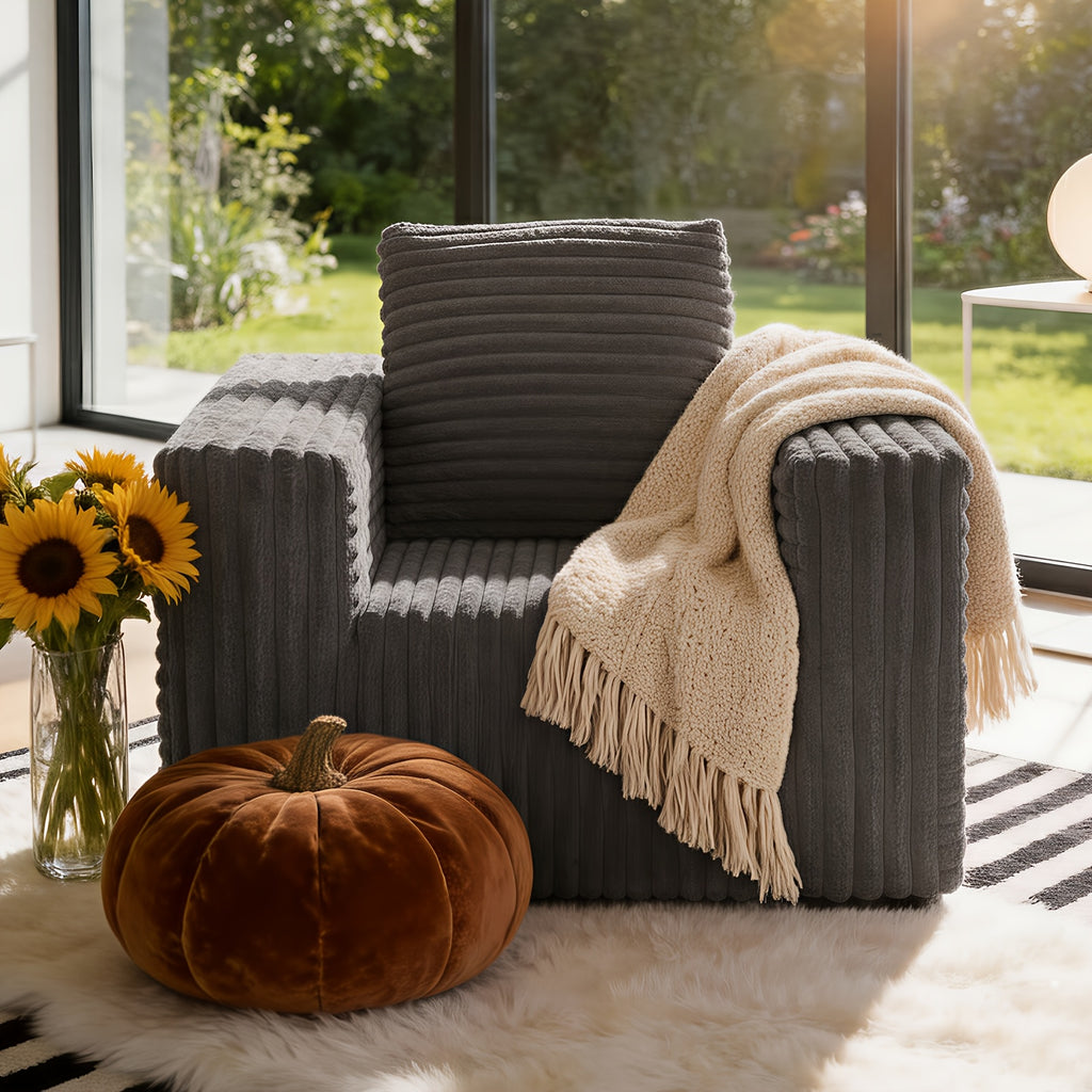 Cloud Single Sofa | Upholstered Floor Sofa With Pillows And Armrests, Bean Bag Sofa Plush Chair Couch For Bedroom Living Room, Modern Memory Foam With Sponge Fill