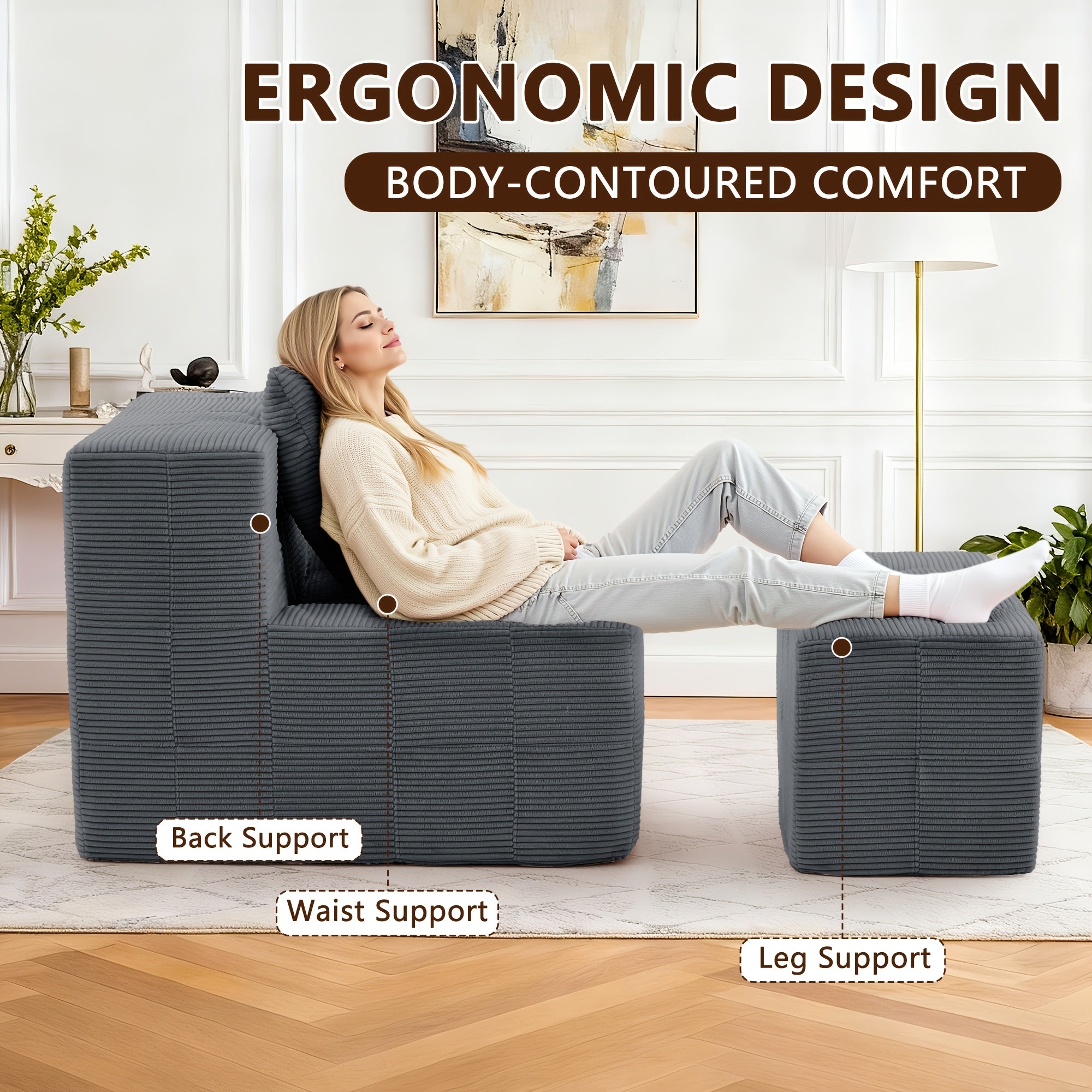 Contemporary Minimalist Couch - Easy to Maintain, Compact Single with Cushion And Footrest, Available in Soft Hues - Space-Efficient Furniture for Living Areas, Flats, And Student Housing - Lightweight And Portable Design, Perfect for Limited Spaces