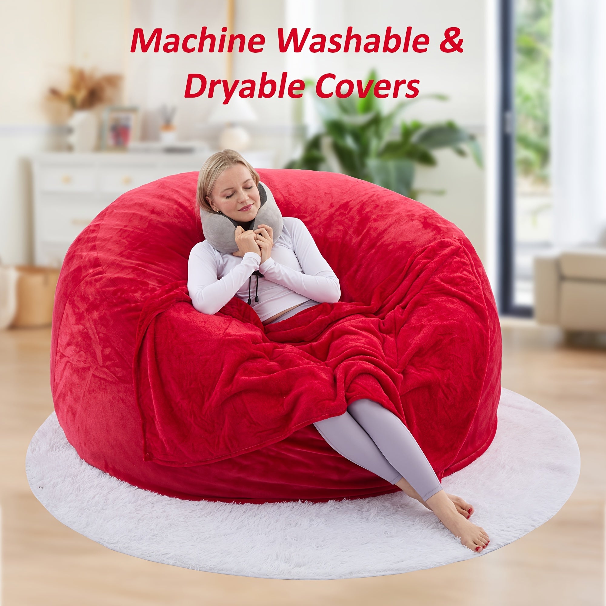 6ft\u002F5ft Bean Bag Chair Set, Including Sofa, Carpet, Blanket, U-shaped Pillow. Large-sized Bean Bag Chairs In Various Colors, Filled with Memory Foam, Detachable And Machine-washable Sofa Cover. Suitable for Adults, Applicable In Multiple Scenarios.
