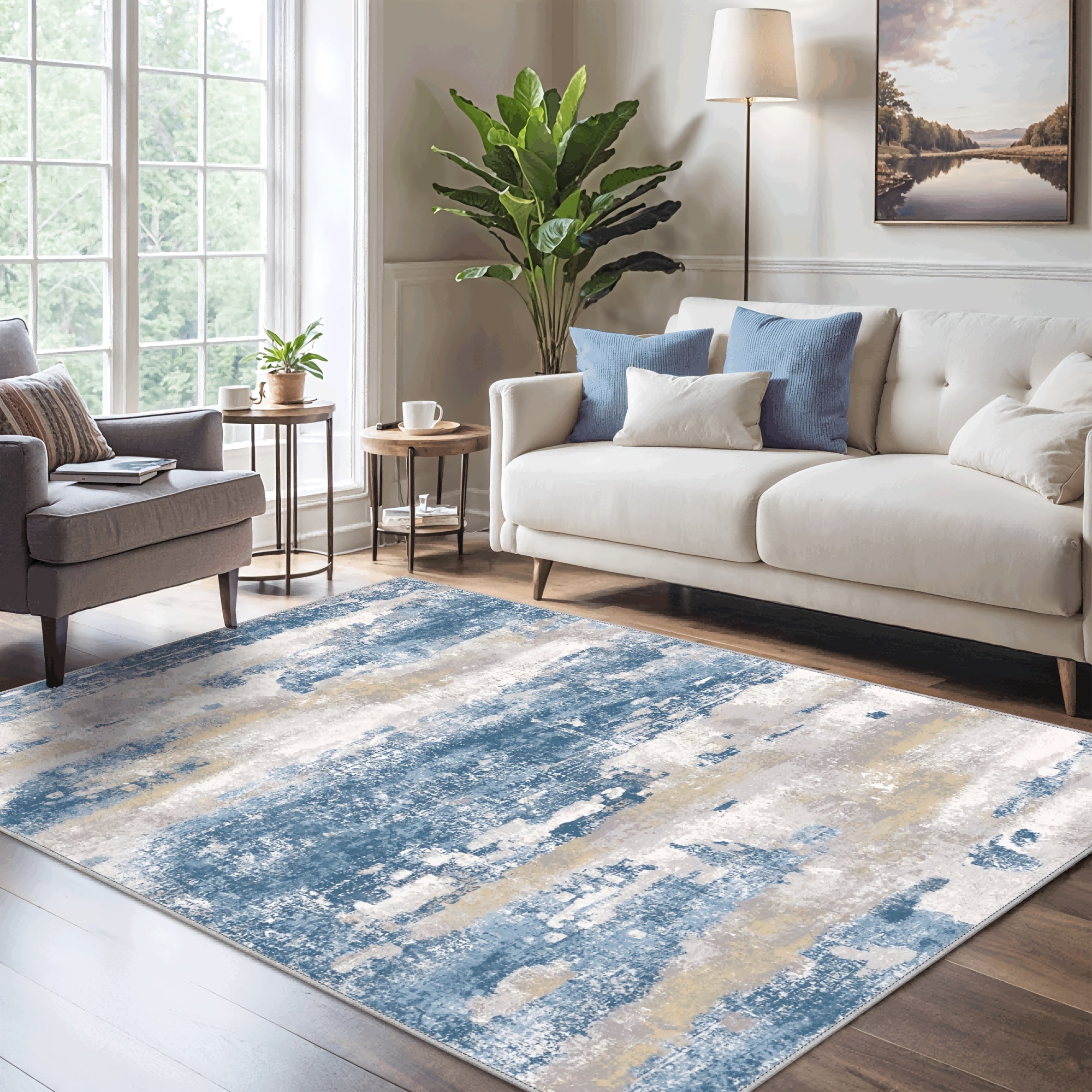 Modern Abstract Area Mat Modern Abstract Non-Slip Area Mat | Large Soft Machine Washable for Living Room, Dining Room, Bedroom & Office - Home Decor in Sage Green, Blue, Dark Grey